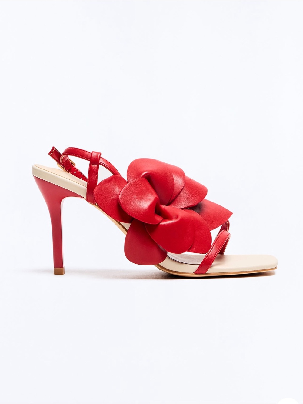 Fashion Nova Red Floral Appliqué Slingback Heels